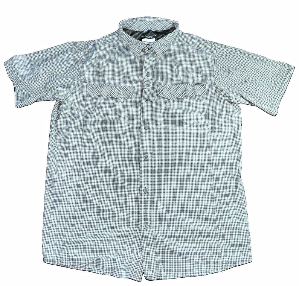 Columbia Silver Ridge Shirt Mens Large L Gray White Plaid Omni-Shade Hiking Vent